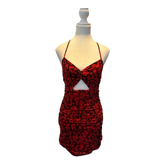 NWOT Michael Costello x REVOLVE Afton Mini Dress in Red & Black Leopard Sz S - Picture 2 of 6
